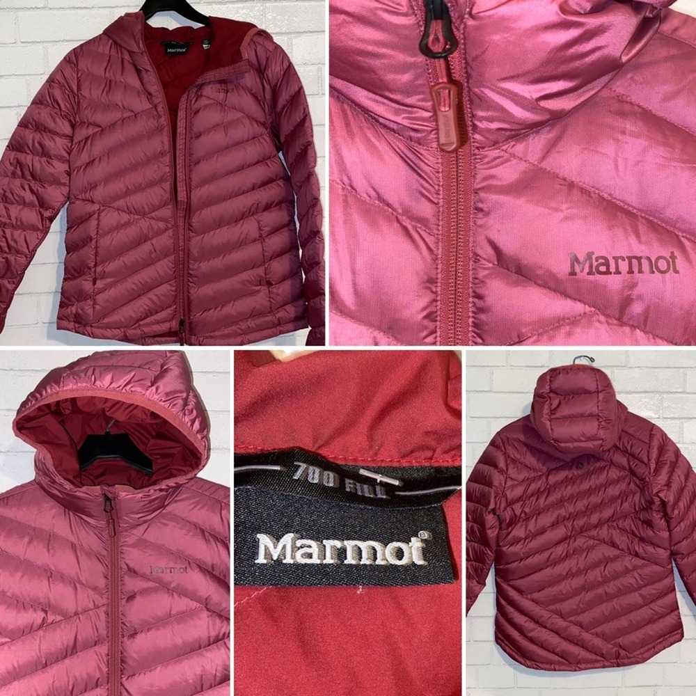 Marmot $240 Highlander Women's MED 700 Fill Down Coat Hooded Puffer EUC